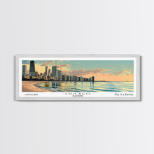 Cargar imagen en el visor de la galería, Chicago Florida Panoramic Painting, Mid Century Modern Framed Canvas Print, Retro Pop Art Travel Poster, Living Room Wall Art, City Art