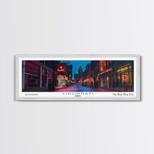 Cargar imagen en el visor de la galería, Cincinnati Ohio Panoramic Painting, Mid Century Modern Framed Canvas Print, Retro Pop Art Travel Poster, Office Wall Art, City Print