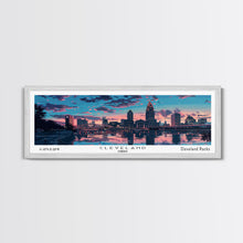 Cargar imagen en el visor de la galería, Cleveland Ohio Panoramic Painting, Mid Century Modern Framed Canvas Print, Retro Pop Art Travel Poster, City Wall Art, Office Decor