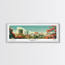 Load image into Gallery viewer, Columbia Missouri Panoramic Wall Art, Mid Century Modern Framed Canvas Print, Retro Pop Art Travel Poster, City Home Decor, Office Wall Art