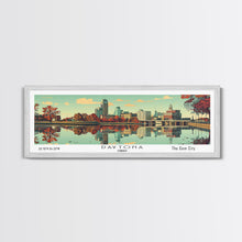 Load image into Gallery viewer, Dayton Ohio Panoramic Wall Art, Mid Century Modern Framed Canvas Print, Retro Pop Art Travel Poster, City Home Decor, Office Decor