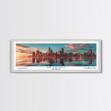 Load image into Gallery viewer, Detroit Michigan Panoramic Painting, Mid Century Modern Framed Canvas Print, Retro Pop Art Travel Poster, City Wall Decor, Home Art