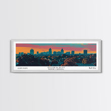 Load image into Gallery viewer, Durham North Carolina Panoramic Painting, Mid Century Modern Framed Canvas Print, Retro Pop Art Travel Poster, City Wall Art, Office Decor