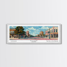 Load image into Gallery viewer, Elgin Illinois Panoramic Painting, Mid Century Modern Framed Canvas Print, Retro Pop Art Travel Poster, City Wall Art, Living Room Decor