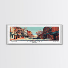 Carregar imagem no visualizador da galeria, Evansville Indiana Panoramic Painting, Mid Century Modern Framed Canvas Print, Retro Pop Art Travel Poster, Living Room Wall Art