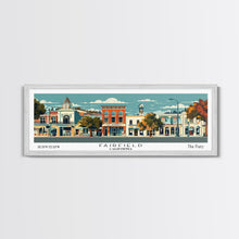 Carregar imagem no visualizador da galeria, Fairfield California Panoramic Art, Mid Century Modern Framed Canvas Print, Retro Pop Art Travel Poster, Office Wall Decor