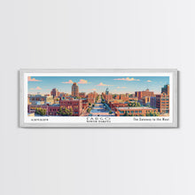 Cargar imagen en el visor de la galería, Fargo North Dakota Panoramic Painting, Mid Century Modern Framed Canvas Print, Retro Pop Art Travel Poster, City Wall Art