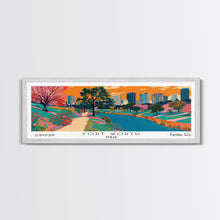 Carregar imagem no visualizador da galeria, Fort Worth Texas Panoramic Painting, Mid Century Modern Framed Canvas Print, Retro Pop Art Travel Poster, Office Wall Decor