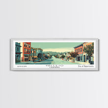 Load image into Gallery viewer, Vallejo California Panoramic Art, Mid Century Modern Framed Canvas Print, Retro Pop Art Travel Poster, City Print, Living Room Wall Decor