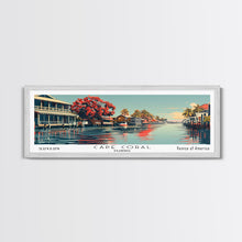 Carregar imagem no visualizador da galeria, Cape Coral Florida Panoramic Painting, Framed Canvas Print, Mid Century Modern Wall Art, Retro Pop Art Travel Poster, Home Decor, City Art