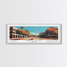 Cargar imagen en el visor de la galería, Chula Vista California Panoramic Painting, Framed Canvas Print, Mid Century Modern Wall Art, Retro Pop Art Travel Poster, Home Decor, City Art