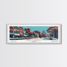 Load image into Gallery viewer, Columbus Georgia Panoramic Painting, Framed Canvas Print, Mid Century Modern Wall Art, Retro Pop Art Travel Poster, Home Decor, City Art