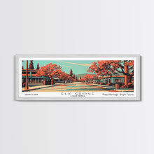 Load image into Gallery viewer, Elk Grove California Panoramic Painting, Framed Canvas Print, Mid Century Modern Wall Art, Retro Pop Art Travel Poster, Office Decor, City Art