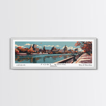 Carregar imagem no visualizador da galeria, Fort Wayne Indiana Panoramic Painting, Framed Canvas Print, Mid Century Modern Wall Art, Retro Pop Art Travel Poster, Office Decor, City Art