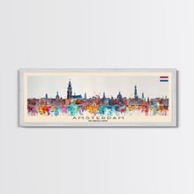 Load image into Gallery viewer, Amsterdam Netherlands Travel Art, City Art, Framed Canvas Print or Metal Wall Art, Europe Travel Poster, Panoramic Wall Art, Extra Wide Wall Art