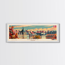 Carregar imagem no visualizador da galeria, Aarhus Denmark Panoramic Travel Poster, Framed Canvas Print or Metal Wall Art, Travel Art, Home Decor, Panoramic Painting, Midcentury Art