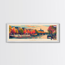 Load image into Gallery viewer, Amsterdam Netherlands Travel Art, City Art, Framed Canvas Print or Metal Wall Art, Europe Travel Poster, Panoramic Wall Art, Extra Wide Wall Art