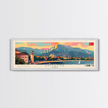 Load image into Gallery viewer, Antalya Turkey Panoramic Travel Poster, Framed Canvas Print or Metal Wall Art, Travel Art, Home Decor, Panoramic Painting, Midcentury Art