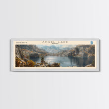 Load image into Gallery viewer, Angel Lake Nevada Panoramic Framed Canvas Print, Lake House Art, Boho Decor, Travel Poster, Nature Wall Art, Serene Scene