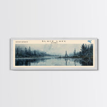 Load image into Gallery viewer, Black Lake USA SW Alaska Framed Canvas Print, Lake House Art, Panoramic Scenic View, Travel Poster, Rustic Art, Lake Painting
