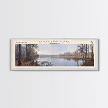 Load image into Gallery viewer, Choctaw Lake Mississippi Framed Canvas Print, Lake House Art, Panoramic Wide Wall Art, Travel Poster, Rustic Lake Painting, Home Decor
