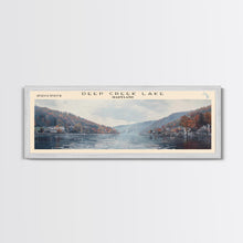 Load image into Gallery viewer, Deep Creek Lake Maryland Framed Canvas Print, Lake House Decor, Panoramic Wall Art, Travel Poster, Modern Lake Painting, Nature Art