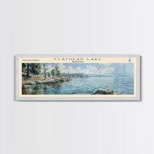 Carregar imagem no visualizador da galeria, Flathead Lake Montana Framed Canvas Print, Lake House Art, Panoramic Wall Art, Travel Poster, Captivating Lake Painting, Home Decor