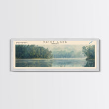 Load image into Gallery viewer, Geist Lake Indiana Framed Canvas Print, Panoramic Lake House Decor, Wall Art, Travel Poster, Peaceful Lake Painting, Nature Art