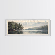 Load image into Gallery viewer, Lake Winnipesaukee Framed Canvas Print, Lake House Decor, Panoramic Wall Art, Travel Poster, Landscape Painting, Modern Art
