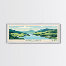 Load image into Gallery viewer, Allegheny Reservoir New York Framed Canvas Print, Panoramic Travel Poster, Pop Art, Midcentury Modern Wall Art, Lake House Art