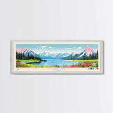 Load image into Gallery viewer, Amanka Lake Alaska Framed Canvas Print, Panoramic Wall Art, Midcentury Modern, Pop Art, Travel Poster, Living Room Art