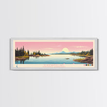 Load image into Gallery viewer, Blackwater Lake Northwest Territories Framed Canvas Print, Panoramic Wall Art, Midcentury Modern, Pop Art, Travel Poster, Scenic Living Room Art, Lake House Decor