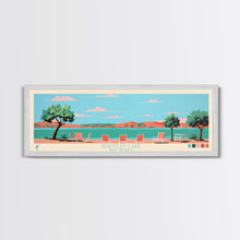 Load image into Gallery viewer, Brantley Lake New Mexico Framed Canvas Print, Midcentury Modern Panoramic Wall Art, Living Room Decor, Pop Art, Travel Poster Art, Scenic Nature Painting