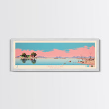 Carregar imagem no visualizador da galeria, Caballo Lake New Mexico Framed Canvas Print, Midcentury Modern Panoramic Wall Art, Living Room Decor, Pop Art, Travel Poster Art, Scenic Nature Painting