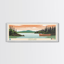 Carregar imagem no visualizador da galeria, Canoe Lake Saskatchewan Framed Canvas Print, Midcentury Modern Panoramic Wall Art, Living Room Decor, Pop Art, Travel Poster Art, Scenic Nature Painting