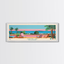 Load image into Gallery viewer, Christine Lake New Hamphire Framed Canvas Print, Pop Art Panoramic Travel Poster, Midcentury Modern, Wall Art, Scenic Nature Painting, Bedroom Decor, Living Room Art