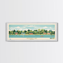 Load image into Gallery viewer, Crooked Lake Indiana Framed Canvas Print, Midcentury Modern Panoramic Wall Art, Living Room Decor, Pop Art, Travel Poster Art, Scenic Nature Painting, Lake House Decor