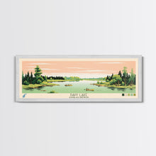 Load image into Gallery viewer, Davy Lake Saskatchewan Framed Canvas Print, Midcentury Modern Panoramic Wall Art, Living Room Decor, Pop Art, Travel Poster Art, Scenic Nature Painting