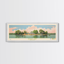 Load image into Gallery viewer, DeGray Lake Arkansas Framed Canvas Print, Midcentury Modern Panoramic Wall Art, Bedroom Decor, Pop Art, Travel Poster Art, Scenic Nature Painting