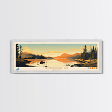 Load image into Gallery viewer, Georgetown Lake Montana Framed Canvas Print, Panoramic Wall Art, Midcentury Modern, Pop Art, Living Room Decor, Travel Poster, Nature Art, Lake House Art