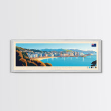 Load image into Gallery viewer, Wellington, New Zealand Panoramic Travel Poster Canvas Print, Wellington, New Zealand Painting, New Zealand Art, Wellington Panoramic Travel Art, Travel Painting