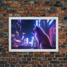 Load image into Gallery viewer, Alley Fox, Cyberpunk city, framed canvas print, urban decay art