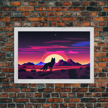 Carregar imagem no visualizador da galeria, Cute fox in a Utah desert landscape, framed canvas print, framed wall art, synthwave art