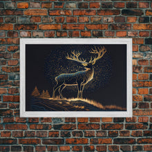 Load image into Gallery viewer, Deer made of stars, reflection stag, framed canvas print, unique wall art, starry night stag