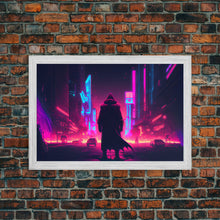 Load image into Gallery viewer, Cyberpunk City, Neon synthwave dystopian art, framed canvas print