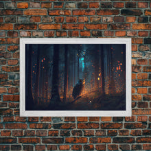 Carregar imagem no visualizador da galeria, Fantasy forest art, Fireflies and the owl at midnight, framed canvas art, framed canvas print