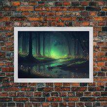 Carregar imagem no visualizador da galeria, Fireflies In Forest Swamp Night Green Wall Poster, Wall Decor, Wall Art Print, Fine Art Print