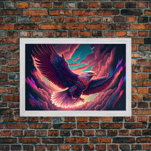 Load image into Gallery viewer, Birds of Prey art, bioluminescent Bald eagle, vaporwave art animal print, framed canvas print, framed canvas print, wall art with frame