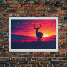 Carregar imagem no visualizador da galeria, 12 point buck, Sunset, framed canvas print, gift for a hunter