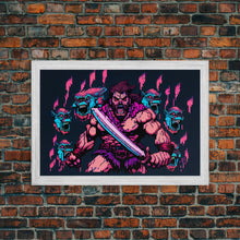 Load image into Gallery viewer, Barbarian pixel art, vaporwave RPG concept art, framed canvas print